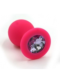 Розовая силиконовая анальная пробка с светло-фиолетовым кристаллом - 7 см. - Kanikule - купить с доставкой в Краснодаре