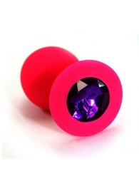 Розовая силиконовая анальная пробка с темно-фиолетовым кристаллом - 7 см. - Kanikule - купить с доставкой в Краснодаре