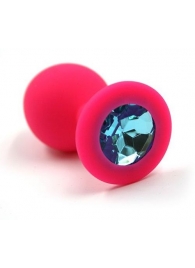 Розовая силиконовая анальная пробка с голубым кристаллом - 7 см. - Kanikule - купить с доставкой в Краснодаре