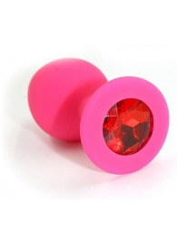 Розовая силиконовая анальная пробка с красным кристаллом - 7 см. - Kanikule - купить с доставкой в Краснодаре