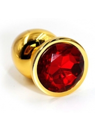 Золотистая алюминиевая анальная пробка с красным кристаллом - 6 см. - Kanikule - купить с доставкой в Краснодаре