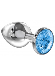 Большая серебристая анальная пробка Diamond Light blue Sparkle Large с голубым кристаллом - 8 см. - Lola Games - купить с доставкой в Краснодаре