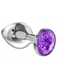 Большая серебристая анальная пробка Diamond Purple Sparkle Large с фиолетовым кристаллом - 8 см. - Lola Games - купить с доставкой в Краснодаре