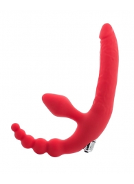 Красный безремневой страпон с вибрацией и анальным отростком - ToyFa - купить с доставкой #SOTBIT_REGIONS_UF_V_REGION_NAME#