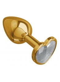 Золотистая анальная втулка с прозрачным кристаллом-сердцем - 7 см. - Джага-Джага - купить с доставкой в Краснодаре