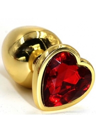Золотистая анальная втулка с красным кристаллом-сердцем - 7 см. - Джага-Джага - купить с доставкой в Краснодаре