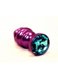 Фиолетовая рифленая пробка с голубым кристаллом - 7,3 см. - 4sexdreaM - купить с доставкой в Краснодаре