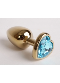 Золотистая анальная пробка с голубым кристаллом-сердцем - 9 см. - 4sexdreaM - купить с доставкой в Краснодаре