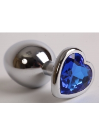 Серебристая анальная пробка с синим кристаллом-сердцем - 9 см. - 4sexdreaM - купить с доставкой в Краснодаре