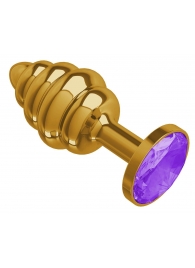 Золотистая пробка с рёбрышками и фиолетовым кристаллом - 7 см. - Джага-Джага - купить с доставкой в Краснодаре