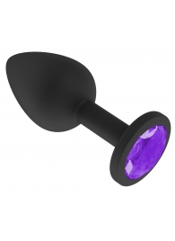 Чёрная анальная втулка с фиолетовым кристаллом - 7,3 см. - Джага-Джага - купить с доставкой в Краснодаре
