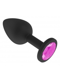 Чёрная анальная втулка с розовым кристаллом - 7,3 см. - Джага-Джага - купить с доставкой в Краснодаре