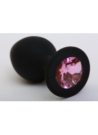 Чёрная анальная втулка с розовым кристаллом - 7,3 см. - Джага-Джага - купить с доставкой в Краснодаре