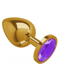 Золотистая большая анальная пробка с фиолетовым кристаллом - 9,5 см. - Джага-Джага - купить с доставкой в Краснодаре