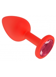 Красная анальная втулка с малиновым кристаллом - 7,3 см. - Джага-Джага - купить с доставкой в Краснодаре