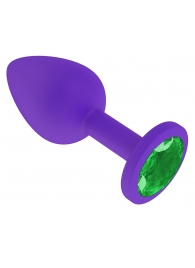 Фиолетовая силиконовая пробка с зеленым кристаллом - 7,3 см. - Джага-Джага - купить с доставкой в Краснодаре