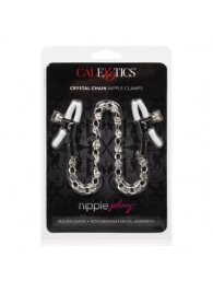 Зажимы на соски с серебристой цепочкой и кристаллами Crystal Chain Nipple Clamps - California Exotic Novelties - купить с доставкой в Краснодаре