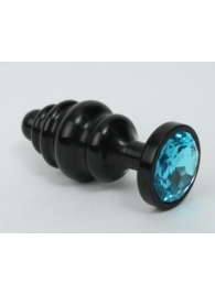 Черная фигурная анальная пробка с голубым кристаллом - 8,2 см. - 4sexdreaM - купить с доставкой в Краснодаре