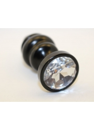 Черная фигурная анальная пробка с прозрачным кристаллом - 8,2 см. - 4sexdreaM - купить с доставкой в Краснодаре