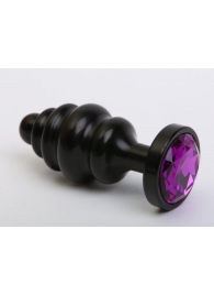 Черная фигурная анальная пробка с фиолетовым кристаллом - 8,2 см. - 4sexdreaM - купить с доставкой в Краснодаре