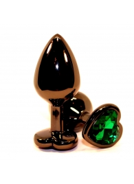 Черная коническая анальная пробка с зеленым кристаллом-сердечком - 8 см. - 4sexdreaM - купить с доставкой в Краснодаре