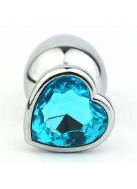 Серебристая анальная пробка с голубым кристаллом-сердечком - 8 см. - 4sexdreaM - купить с доставкой в Краснодаре