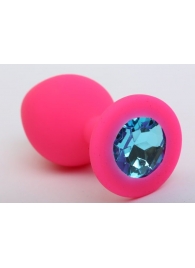 Розовая силиконовая анальная пробка с голубым стразом - 9,5 см. - 4sexdreaM - купить с доставкой в Краснодаре