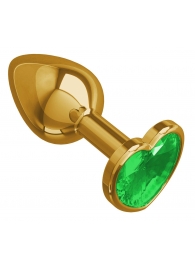 Золотистая анальная втулка с зеленым кристаллом-сердцем - 7 см. - Джага-Джага - купить с доставкой в Краснодаре