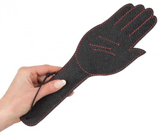 Чёрная шлёпалка Slapper Hand в виде ладошки с контрастной строчкой - 30 см. - Orion - купить с доставкой в Краснодаре