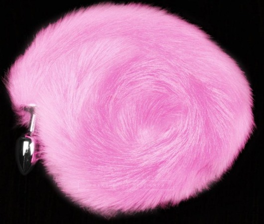 Серебристая анальная пробка с розовым хвостом - Пикантные штучки - купить с доставкой в Краснодаре