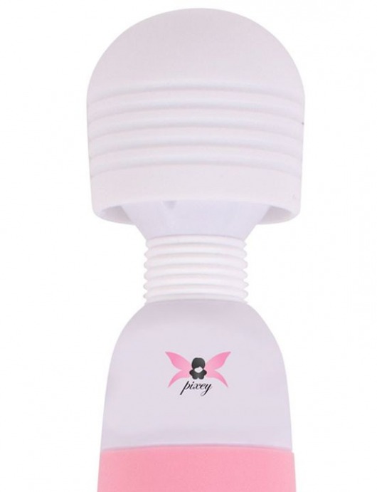 Бело-розовый, работающий от сети вибромассажёр Pixey Wand Mini Pink Edition - 25 см. - Pixey