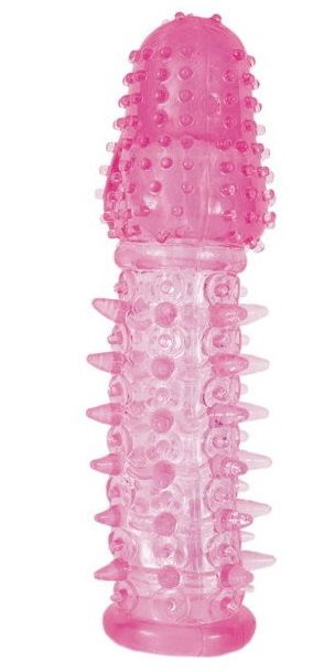 Закрытая насадка розового цвета с шипами и точками - 13,5 см. - Toyfa Basic - в Краснодаре купить с доставкой