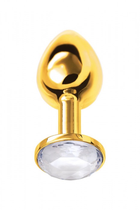 Золотистая маленькая анальная втулка с прозрачным кристаллом - 6 см. - ToyFa - купить с доставкой в Краснодаре
