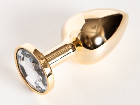 Золотистая маленькая анальная втулка с прозрачным кристаллом - 6 см. - ToyFa - купить с доставкой в Краснодаре