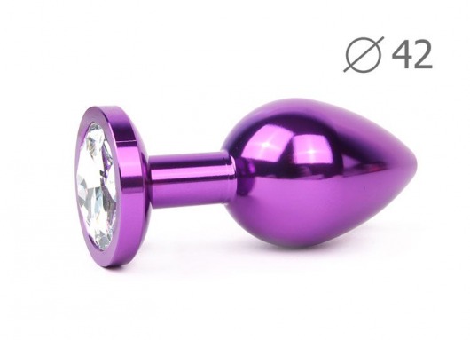Коническая фиолетовая анальная втулка с прозрачным кристаллом - 9,3 см. - Anal Jewelry Plug - купить с доставкой в Краснодаре
