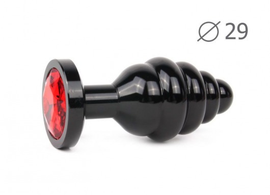 Коническая ребристая черная анальная втулка с красным кристаллом - 7,1 см. - Anal Jewelry Plug - купить с доставкой в Краснодаре