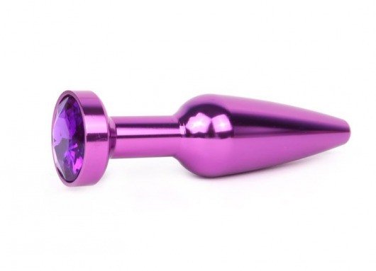 Удлиненная коническая гладкая фиолетовая анальная втулка с кристаллом фиолетового цвета - 11,3 см. - Anal Jewelry Plug - купить с доставкой в Краснодаре