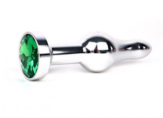 Удлиненная шарикообразная серебристая анальная втулка с зеленым кристаллом - 10,3 см. - Anal Jewelry Plug - купить с доставкой в Краснодаре