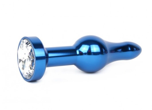 Удлиненная шарикообразная синяя анальная втулка с прозрачным кристаллом - 10,3 см. - Anal Jewelry Plug - купить с доставкой в Краснодаре