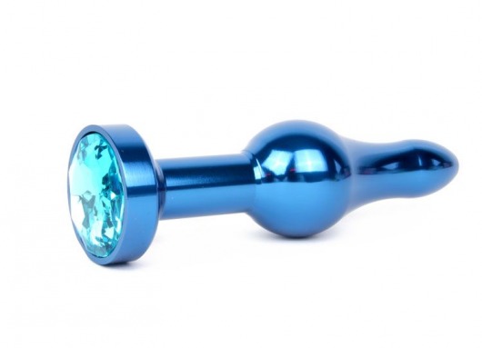 Удлиненная шарикообразная синяя анальная втулка с голубым кристаллом - 10,3 см. - Anal Jewelry Plug - купить с доставкой в Краснодаре