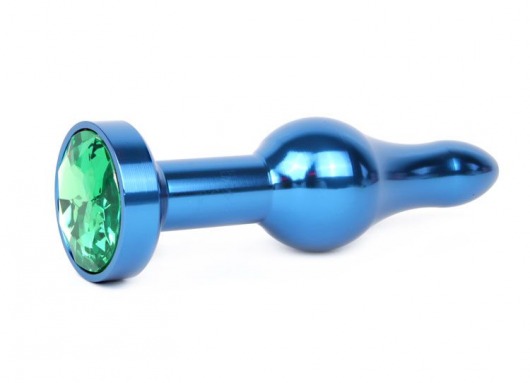 Удлиненная шарикообразная синяя анальная втулка с зеленым кристаллом - 10,3 см. - Anal Jewelry Plug - купить с доставкой в Краснодаре