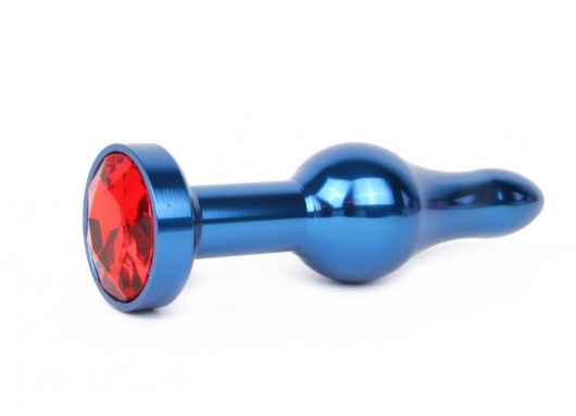 Удлиненная шарикообразная синяя анальная втулка с красным кристаллом - 10,3 см. - Anal Jewelry Plug - купить с доставкой в Краснодаре