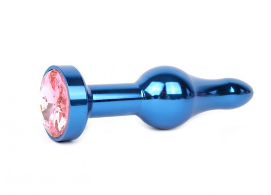 Удлиненная шарикообразная синяя анальная втулка с розовым кристаллом - 10,3 см. - Anal Jewelry Plug - купить с доставкой в Краснодаре