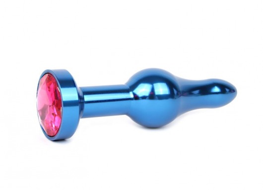 Удлиненная шарикообразная синяя анальная втулка с малиновым кристаллом - 10,3 см. - Anal Jewelry Plug - купить с доставкой в Краснодаре
