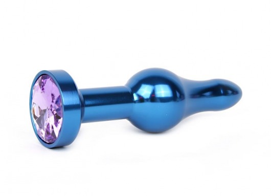 Удлиненная шарикообразная синяя анальная втулка с сиреневым кристаллом - 10,3 см. - Anal Jewelry Plug - купить с доставкой в Краснодаре