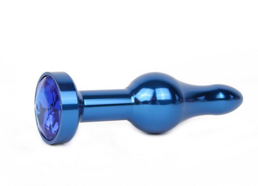 Удлиненная шарикообразная синяя анальная втулка с синим кристаллом - 10,3 см. - Anal Jewelry Plug - купить с доставкой в Краснодаре