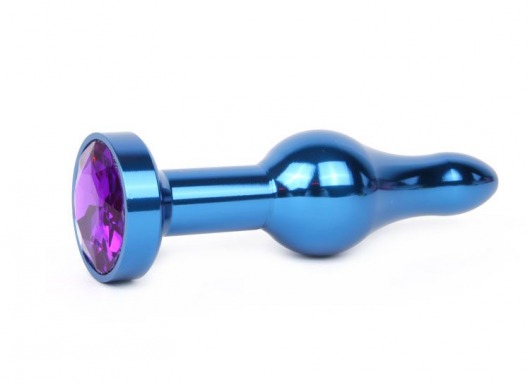 Удлиненная шарикообразная синяя анальная втулка с кристаллом фиолетового цвета - 10,3 см. - Anal Jewelry Plug - купить с доставкой в Краснодаре