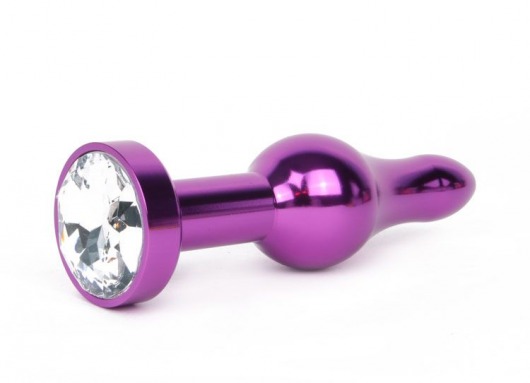 Удлиненная шарикообразная фиолетовая анальная втулка с прозрачным кристаллом - 10,3 см. - Anal Jewelry Plug - купить с доставкой в Краснодаре