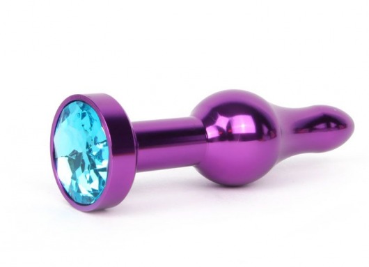 Удлиненная шарикообразная фиолетовая анальная втулка с голубым кристаллом - 10,3 см. - Anal Jewelry Plug - купить с доставкой в Краснодаре