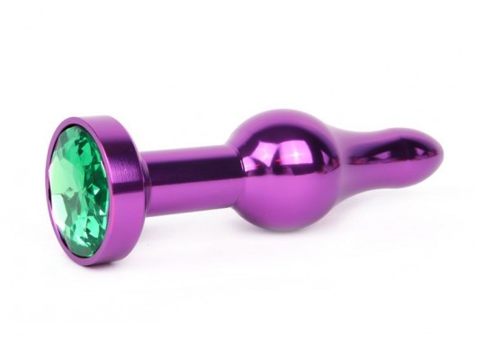 Удлиненная шарикообразная фиолетовая анальная втулка с зеленым кристаллом - 10,3 см. - Anal Jewelry Plug - купить с доставкой в Краснодаре